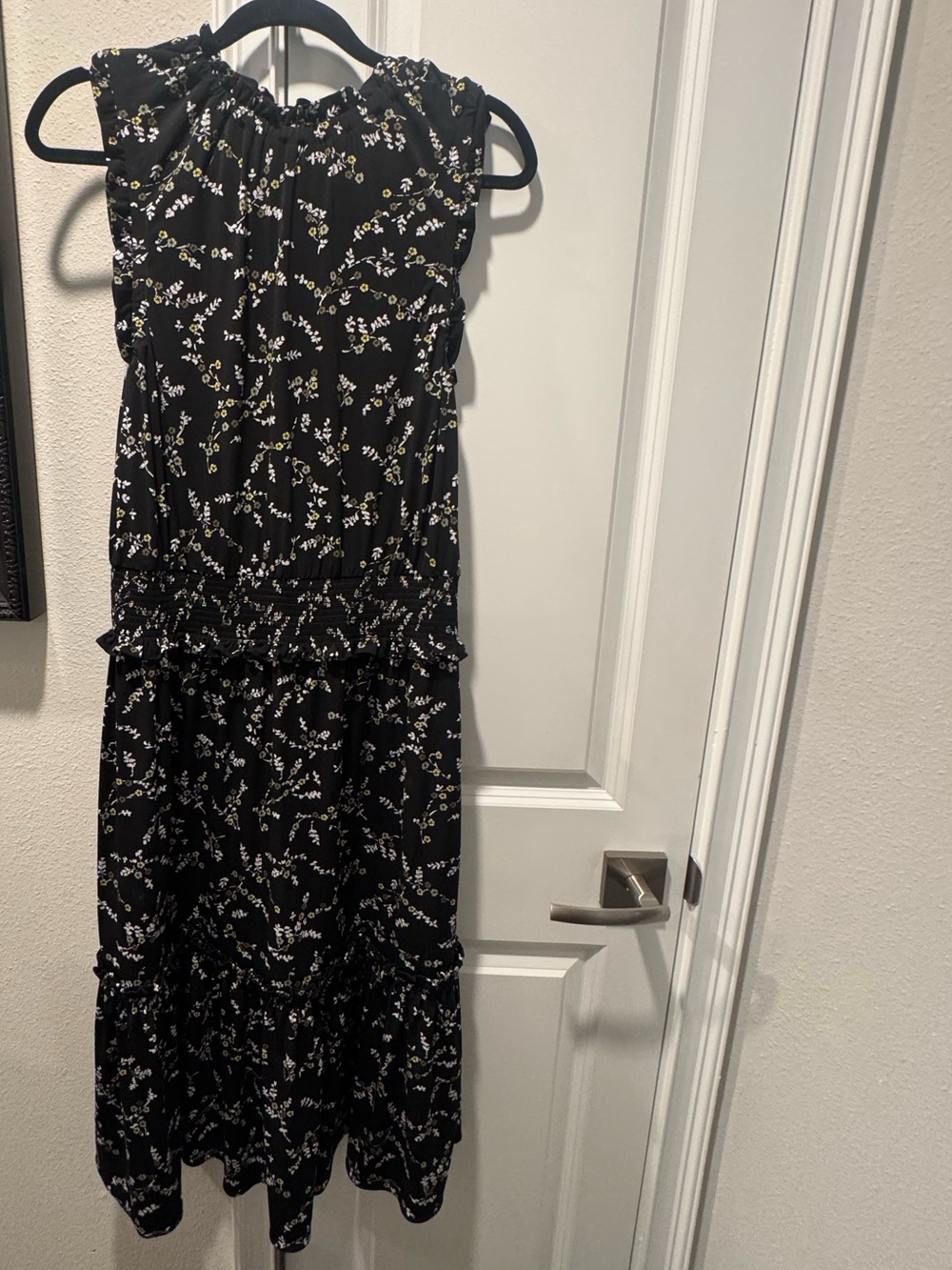Michael Kors Black Midi Dress with White Floral Print